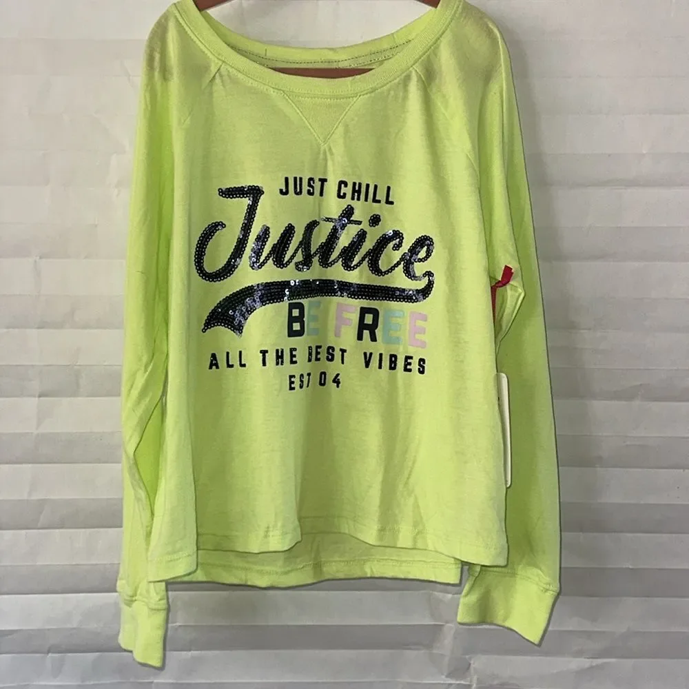 Justice Neon Yellow Long Sleeve Top Girls Size Medium Bright Lightweight Tee